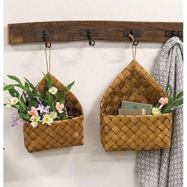 2 Set Natural Chipwood Hanging Baskets - The Fox Decor